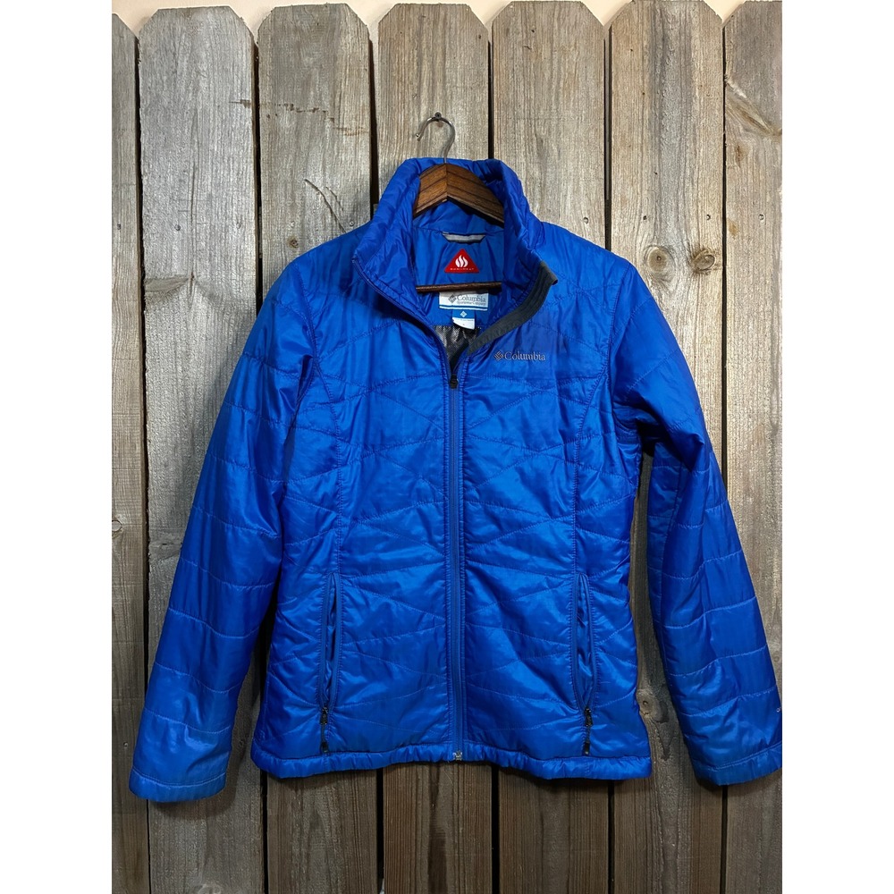Columbia Omni-Heat Blue Quilted Puffer Jacket Womens Small WL5030 Full Zip